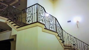 custom ornamental interior wrought iron staircase railings with scroll ornaments