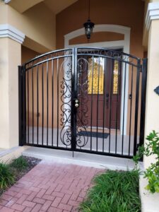 custom ornamental wrought iron double gate for paorch entrance