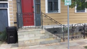 custom outside staircase wrought iron railings and entry gate