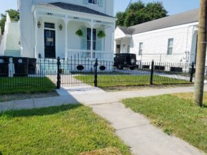 front yard custom wrought iron fence and gate