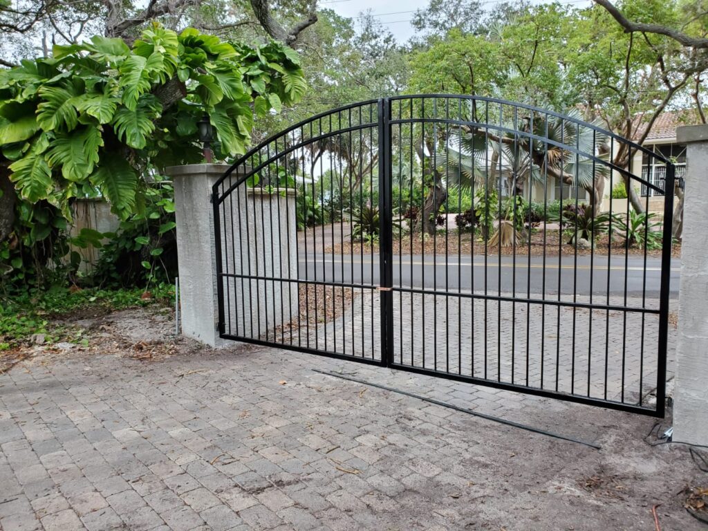 worught iron double swing driveway gate