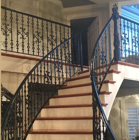 custom ornamental interior black wrought iron railing for staircase