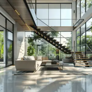 Elegant Modern Floating Center Stringer Stair
