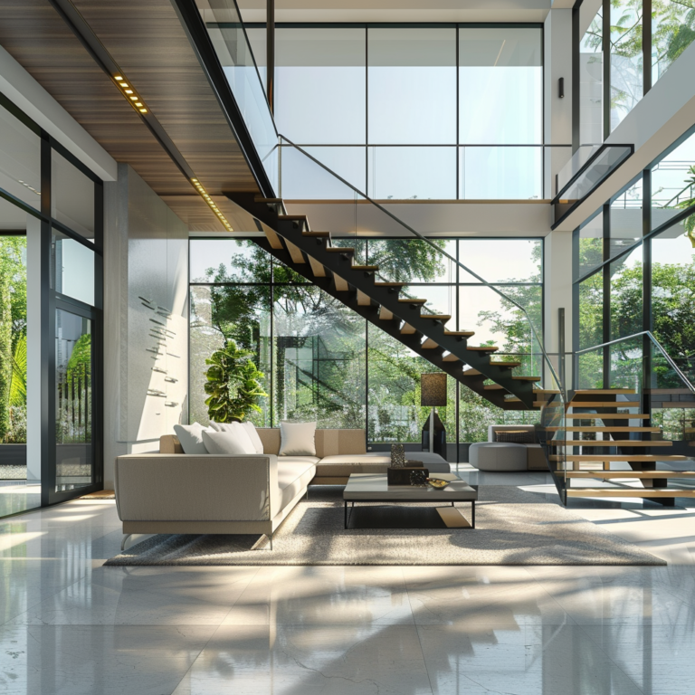 Elegant Modern Floating Center Stringer Stair